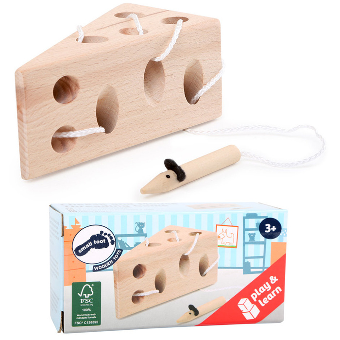 Sznurowanie, ser i mysz, 11053-small foot design, gry drewniane, zabawki zręcznościowe