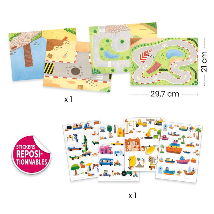 Naklejki dla dzieci 3D do wielokrotnego użycia POJAZDY Djeco DJ00043 kreatywne zabawki