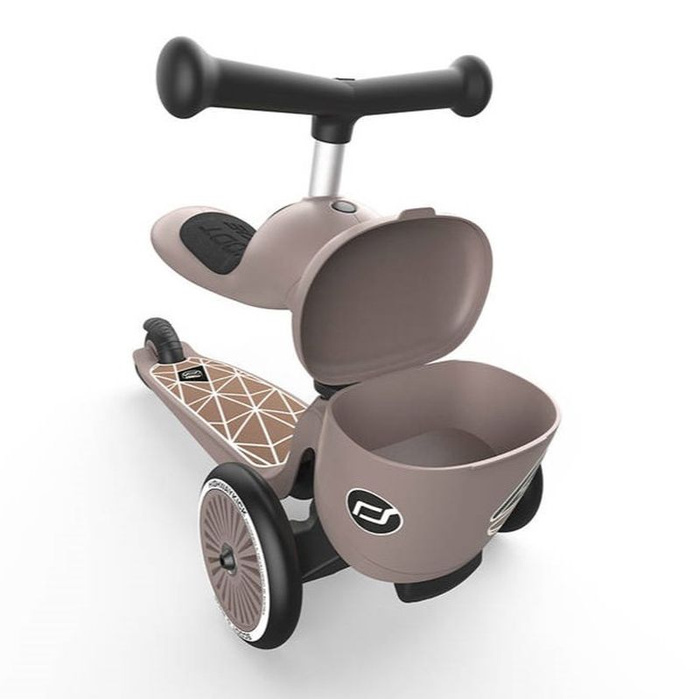 Zestaw SCOOTANDRIDE Kask + Highwaykick1 2w1 jeździk i hulajnoga z zamykanym schowkiem Brown Lines