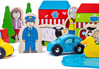 Zestaw akcesoriów do kolejki dla dzieci Bigjigs Rail BJT054 budynki figurki drewniane