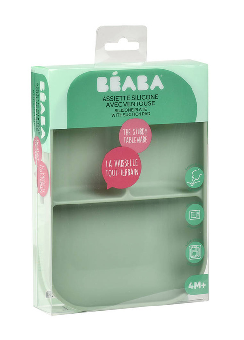 Silikonowy trójdzielny talerz z przyssawką Sage green Beaba 913549