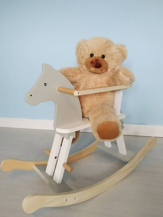 Drewniany konik bujany Gwiazda galopu z barierką 53933-Goki, zabawki na biegunach