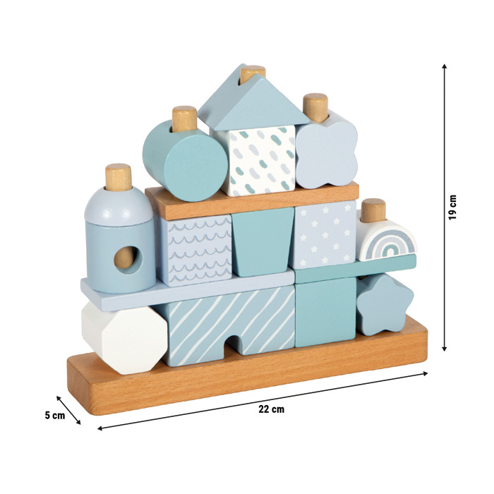Klocki dla dzieci układanka na drewnianych palikach Niebieski domek Small Foot 12714