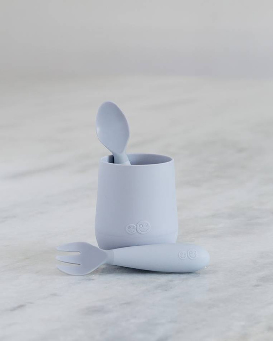 Komplet silikonowych sztućców Mini Utensils pastelowa szarość EUMUP003-EZPZ, sztućce dla dzieci