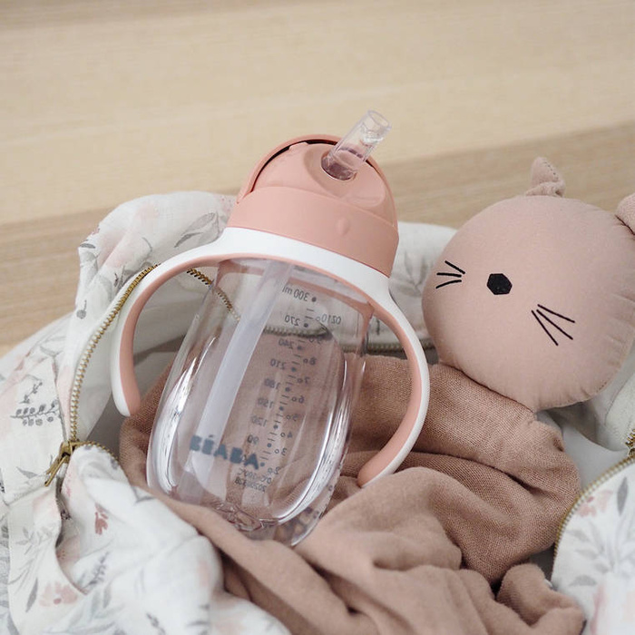 Kubek niekapek Butelka tritanowa ze słomką 300 ml old pink Beaba 913480