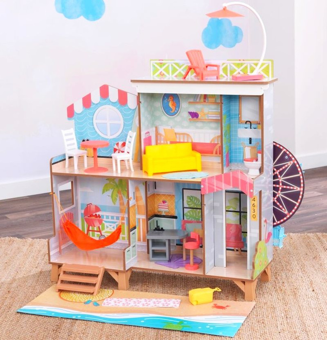 Dwustronny domek dla lalek z diabelskim młynem Fun Beach House KidKraft KK20053