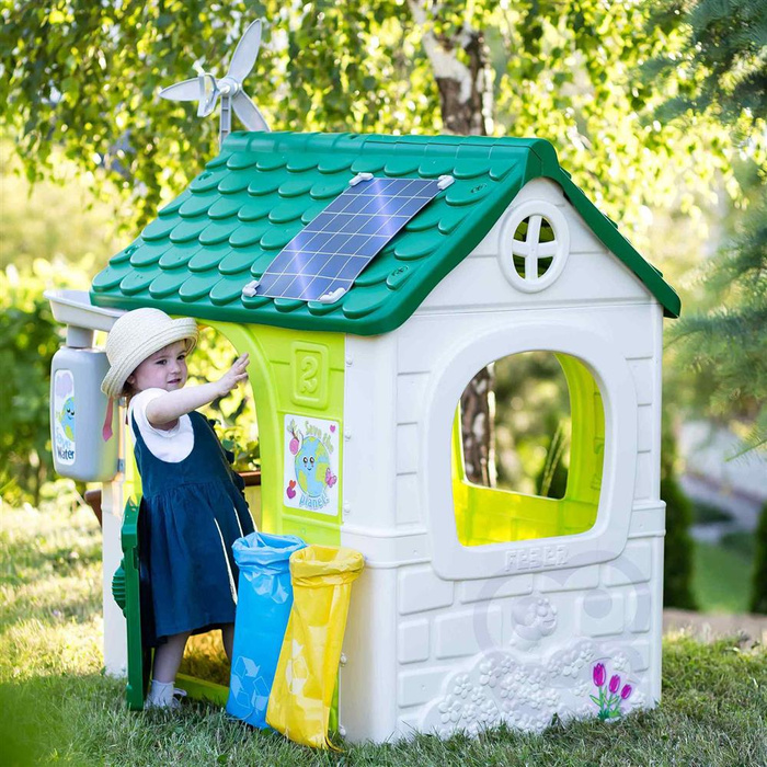 Domek ogrodowy Eco FEBER 13004 Karmnik Segregacja odpadów Imitacja panelu słonecznego do kratywnej zabawy dla dzieci