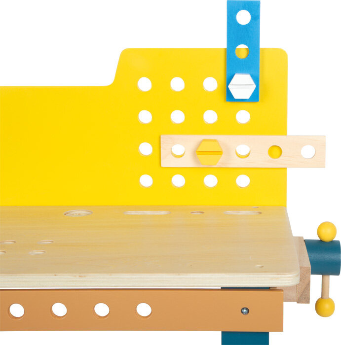 Wielofunkcyjny drewniany stół warsztatowy z imadłem i schowkiem Workshop Small Foot 12558 narzędzia dla dzieci