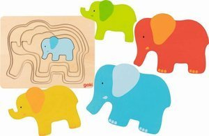 Układanka warstwowa Słoń 57450-Goki, puzzle drewniane