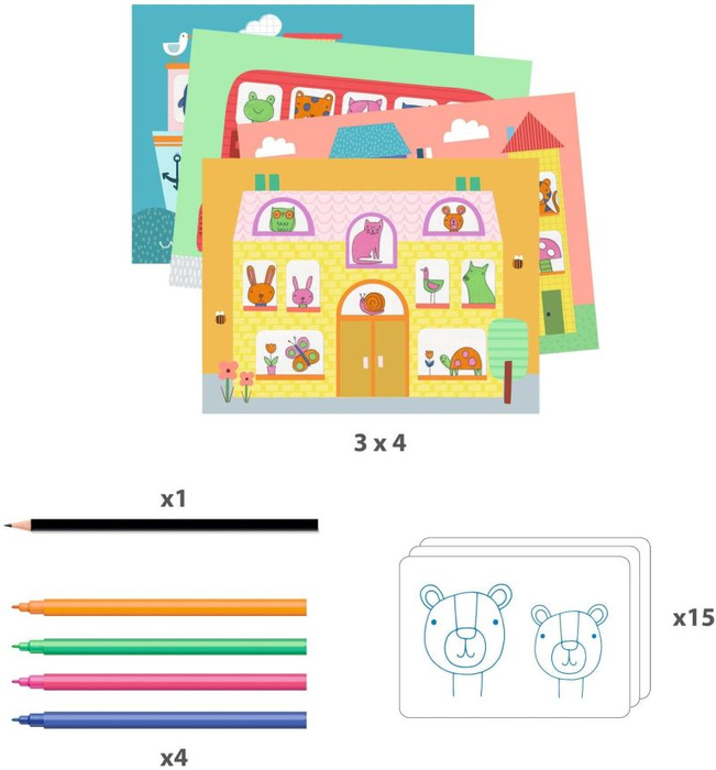 Zestaw artystyczny odrysowywanie Djeco DJ09289 Okna w pojazdach i budynkach