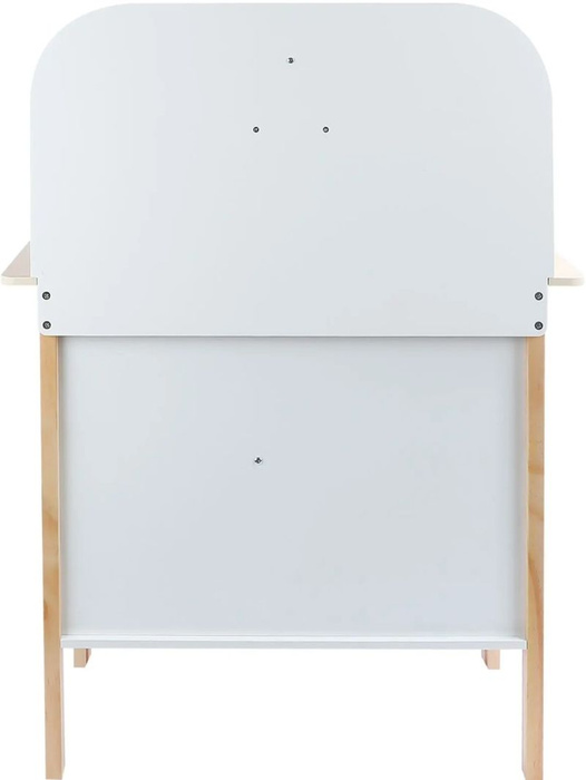 Drewniana kuchnia dla dzieci z naczyniami i zegarem niebieski kolor światło dźwięk