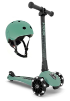 Zestaw SCOOTANDRIDE Kask + Highwaykick 3 LED hulajnoga składana ze świecącymi kółkami 3+ Forest