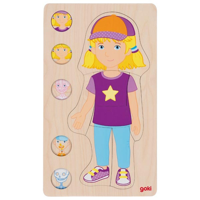 Drewniana układanka anatomia ciała dziewczynka Goki 57362