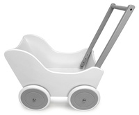 Biało-szary wózek z drewna dla lalki do zabawy dla dziewczynek