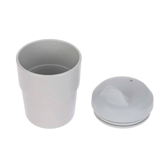 Szary kubek z dziubkiem i silikonową pokrywką Little Chums Kot 1310061108-Lassig, kubki dla dzieci