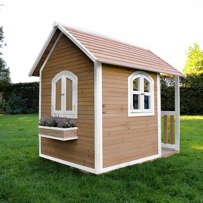 Drewniany Domek z oknami Alex Playhouse AXI A030.035.01 stylowy i ekologiczny plac zabaw do zabawy dla dzieci