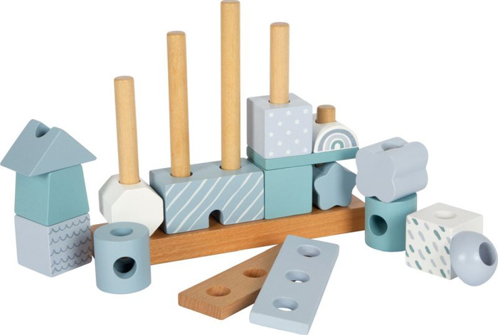 Klocki dla dzieci układanka na drewnianych palikach Niebieski domek Small Foot 12714