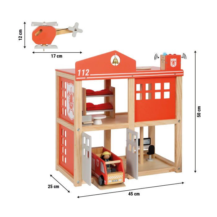 Duża remiza strażacka z helikopterem i akcesoriami Small Foot 12703 drewniane domki dla lalek