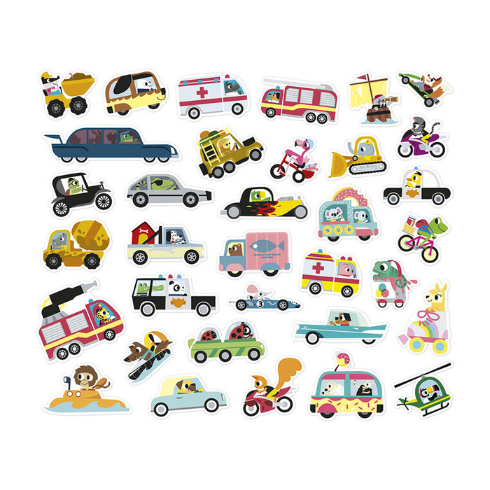 Naklejki wielorazowe na arkuszach 200 szt. Pojazdy Janod J09196