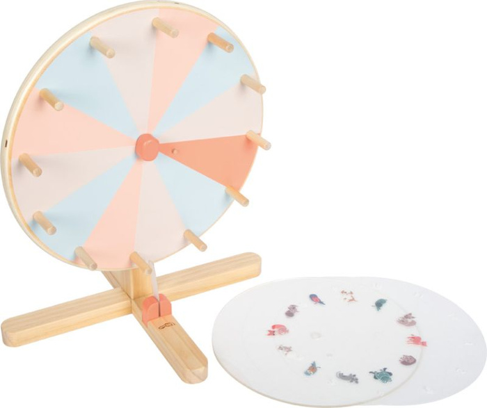 Konfigurowalne drewniane koło fortuny nagród z wymiennymi panelami i długopisem ścieralnym Przyjaciele z ogrodu Small Foot 12645