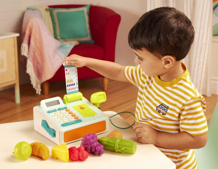 Kasa fiskalna ze skanerem i czytnikiem kart płatniczych Mini Cashier Playset B.Toys BX1934Z zabawy dla dzieci