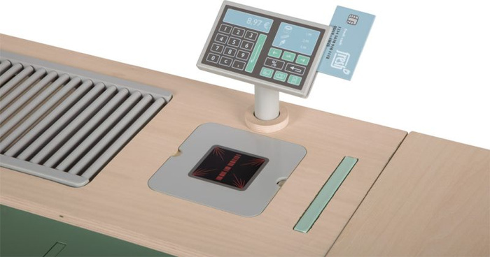 Drewniany sklep dla dzieci i kuchnia 2w1 szałwia zielona Small Foot 12688 odgrywanie ról