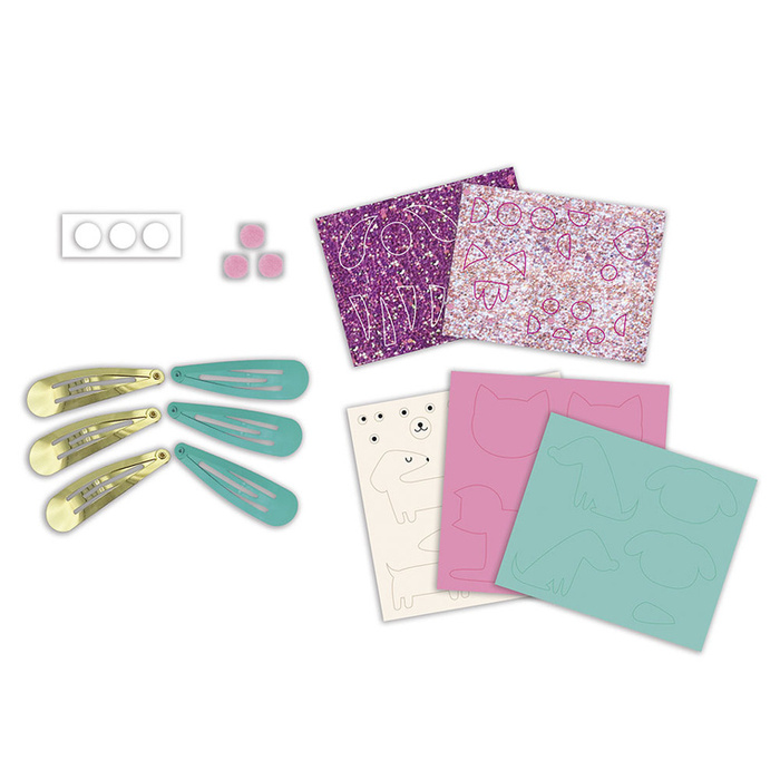 Zestaw kreatywny do tworzenia biżuterii brokatowe spinki do włosów Pieski i kotki Janod J09181