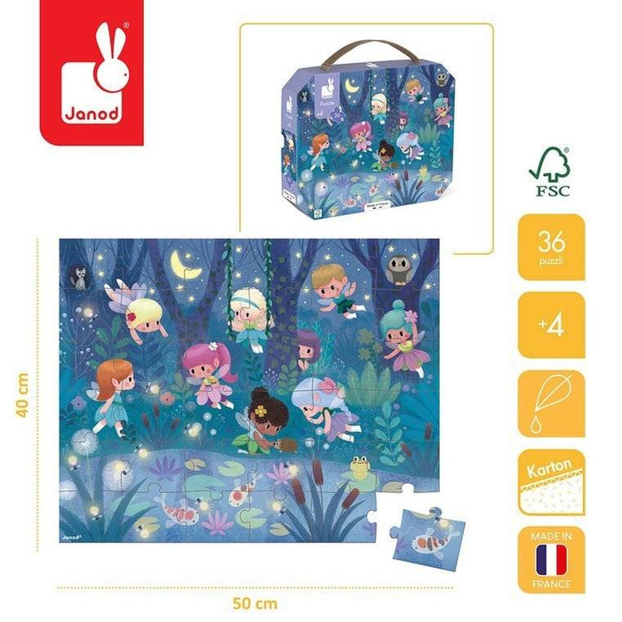 Puzzle w walizce Wróżki i lilie wodne 36 elementów Janod J02649