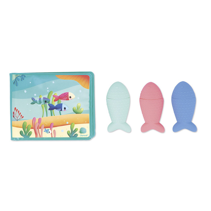 Miękka książeczka do kąpieli z 3 psikawkami Przyjęcie nad wodą J04733 Janod