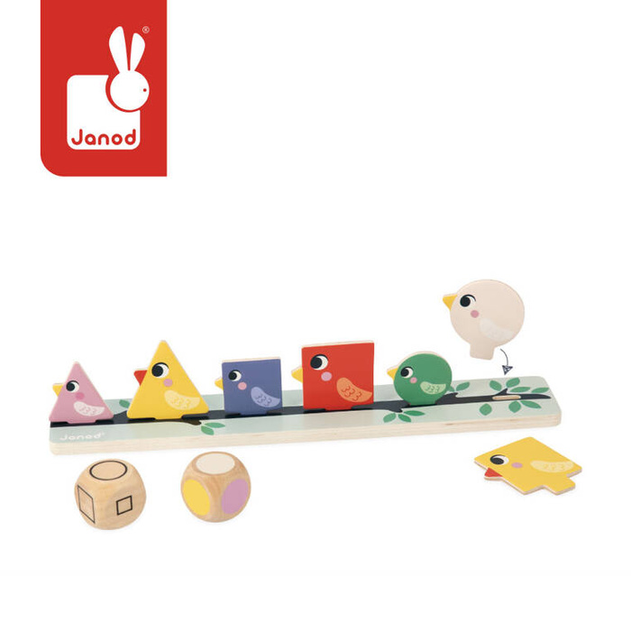 Układanka drewniana sortowanie kolorów i kształtów Ptaki J05089 Janod