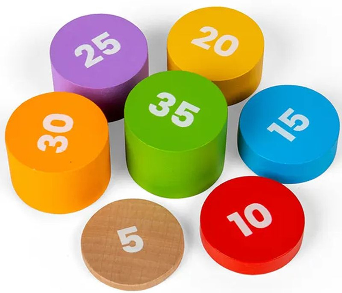 Drewniana waga szalkowa z odważnikami Bigjigs 36033 zabawa w sklep i kuchnię