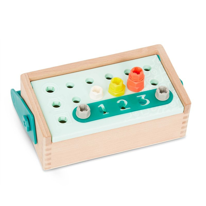 Drewniana skrzynka z narzędziami i działającą wiertarką B.toys BX2058Z zestaw majsterkowicza