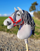 Super Hobby Horse Koń na kiju Siwek z długą miękką grzywą ręcznie wykonany siwy konik Premium