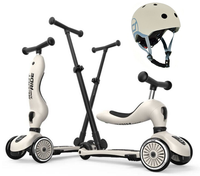 Zestaw SCOOTANDRIDE Kask + Highwaykick1 Push and Go 2w1 jeździk i hulajnoga z rączką do prowadzenia Ash