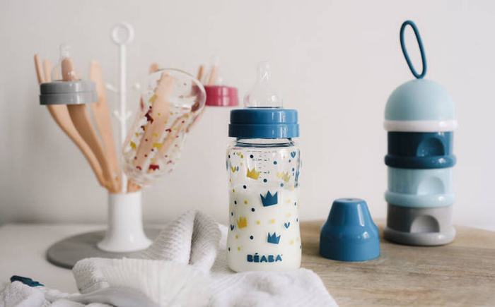 Butelka szklana szerokootworowa 240 ml Yellow / Blue Crown 911655-Beaba