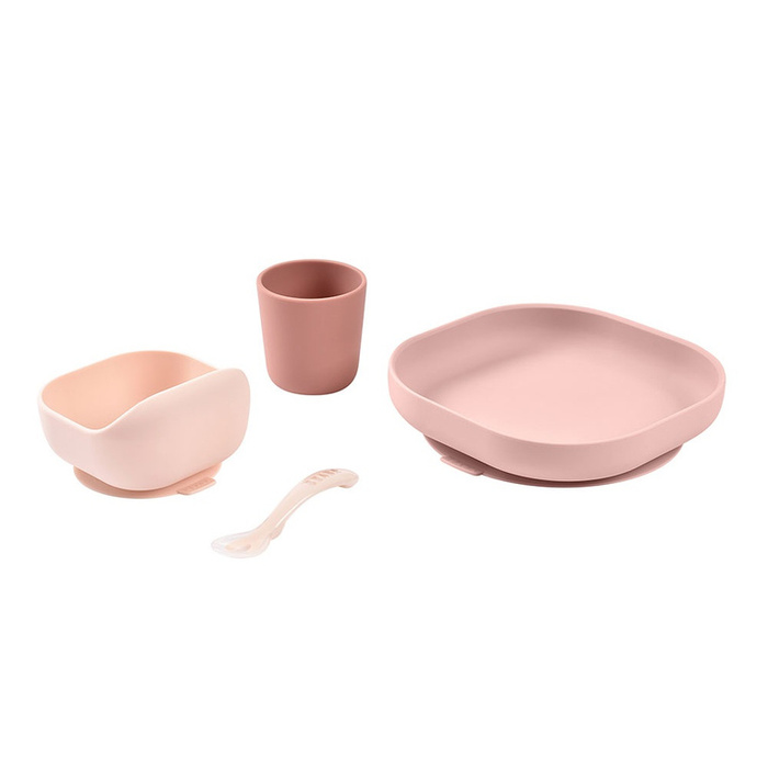 Beaba Komplet naczyń z silikonu pink 913429- Beaba, naczynia dla niemowląt