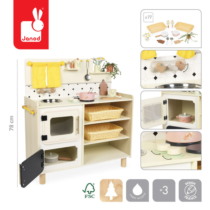 Duża kuchnia drewniana dla dzieci z 19 akcesoriami Shiny Grandma Janod J06642