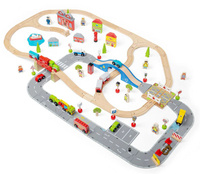 Kolejka drewniana i droga miejska 105 elementów Bigjigs Rail BJT032
