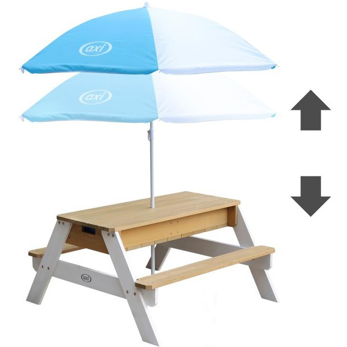 Stół Piknikowy dla dzieci Nick AXI A031.004.01 z ławką regulowanym parasolem oraz pojemnikami na wodę/piasek
