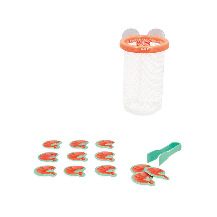 Łapacz krewetek do kąpieli kosz z przyssawkami i 12 krewetkami Janod J04730