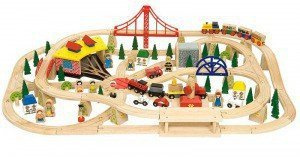 Duży zestaw kolejki drewnianej, 2 pociągi, BJT017-Bigjigs Rail