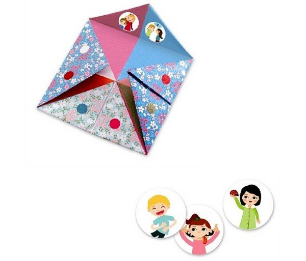 Pastelowe, wzorzyste arkusze (24 sztuki) z naklejkami (192 sztuki) - zestaw do origami i zabawy z przyjaciółmi "Wyzwanie", DJ08773-Djeco, zabawki kreatywne