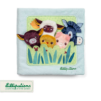 Książeczka aktywizująca Młode zwierzątka Lilliputiens 83856 z mini-pacynkami Farma dla niemowląt