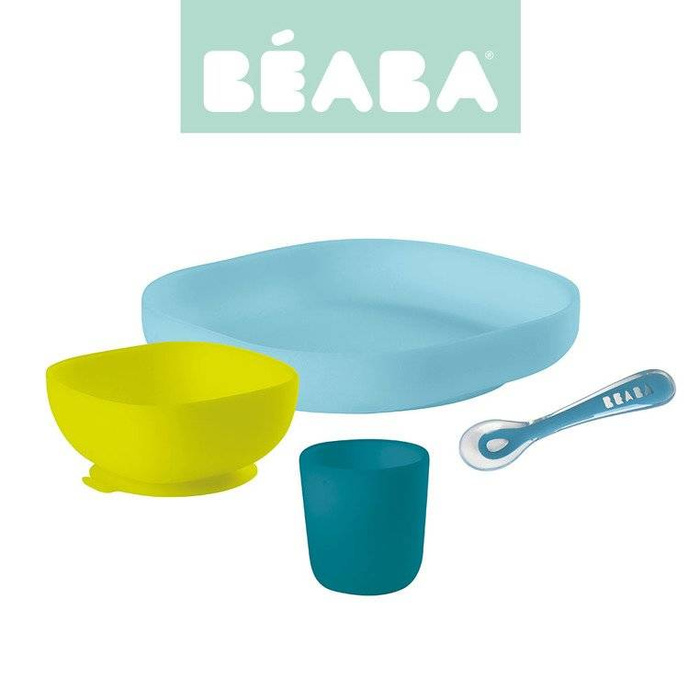 Beaba Komplet naczyń z silikonu blue 913428- Beaba, naczynia dla najmłodszych
