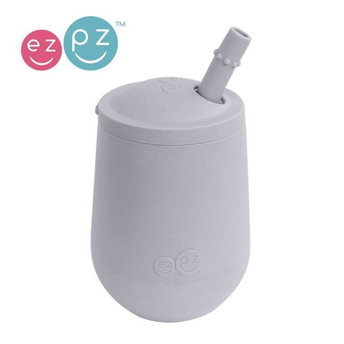 Silikonowy kubeczek ze słomką Mini Cup + Straw Training System pastelowa szarość EUSTP003-EZPZ, kubki dla dzieci