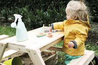 Drewniana piaskownica dla dzieci 3w1 stolik z ławką stół błotny Outdoor Small Foot 12411 zestaw mebli ogrodowych