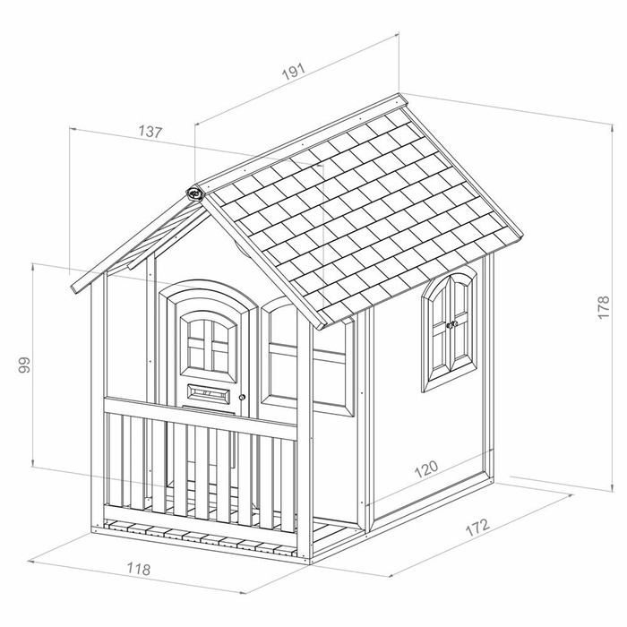 Drewniany Domek z oknami Alex Playhouse AXI A030.035.01 stylowy i ekologiczny plac zabaw do zabawy dla dzieci