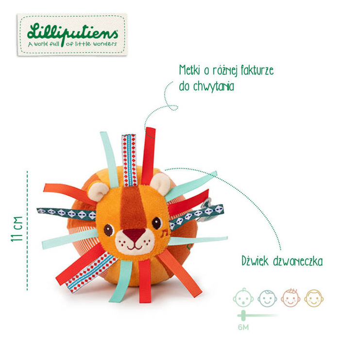 Piłeczka sensoryczna z dzwoneczkiem i wypustkami Lew Jack 83476 LILLIPUTIENS