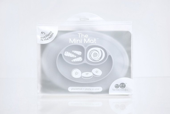 EZPZ Silikonowy talerzyk z podkładką mały 2w1 Mini Mat pastelowa szarość EUMMP003- EZPZ, naczynia dla dzieci