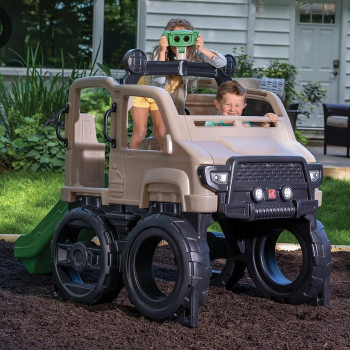 Plac Zabaw Safari Truck ze zjeżdżalnią i lornetką STEP2 samochód terenowy do wspinaczki i zabawy na świeżym powietrzu